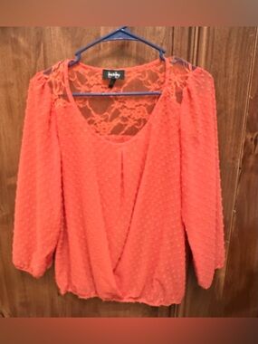 by & by Coral Lace-Back Dotted Blouse